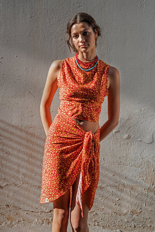 180 wrap pareo - bloom red print