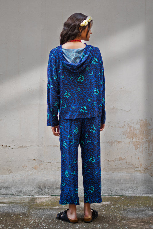 Aqua hoodie - bloom blue print