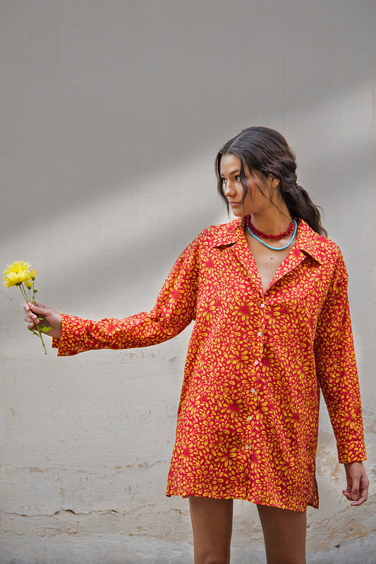 Bianca shirt - red bloom print