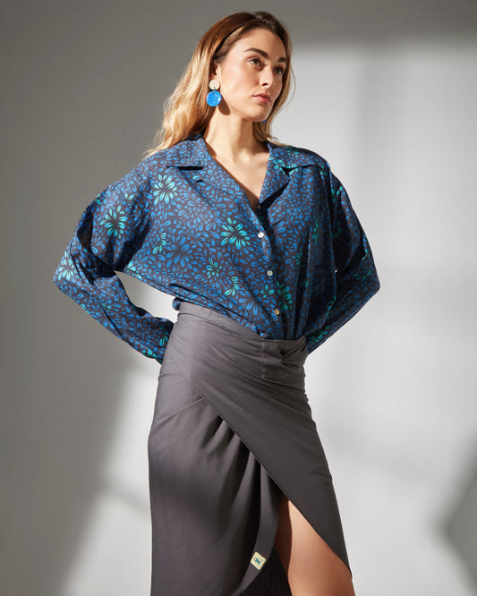 Bianca shirt - bloom blue print