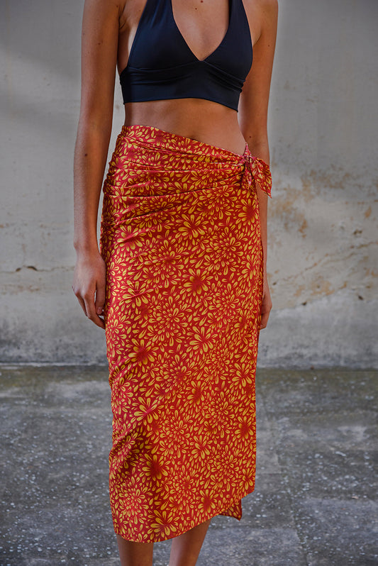 Pareo maxi - red bloom print