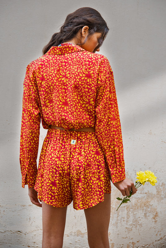 Dee shorts - red bloom print