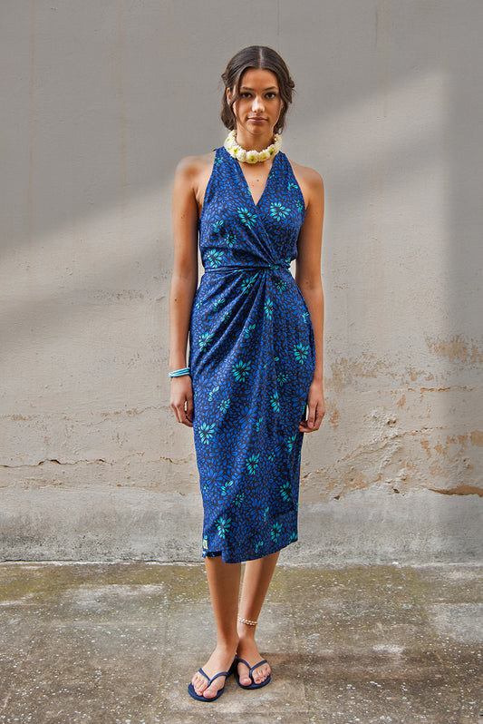 Baia wrap dress - Bloom blue print